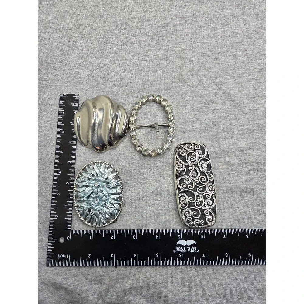 Lot of 4 Vintage Boutique Floral Leather Rhinestone Womens Belt Buckles Boho